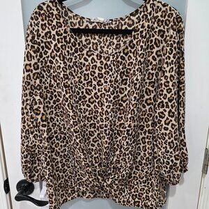 Pink Republic Cheetah Print Tie Front Blouse – Size XXL